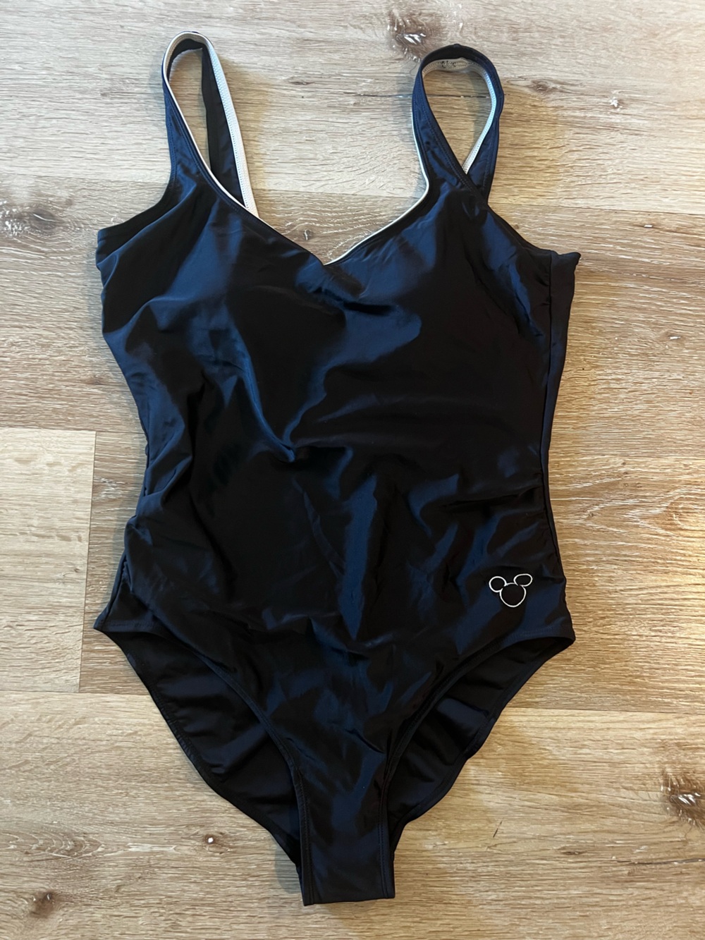 Disney Womens Black Swim Suit Featuring White Disneyland Logo